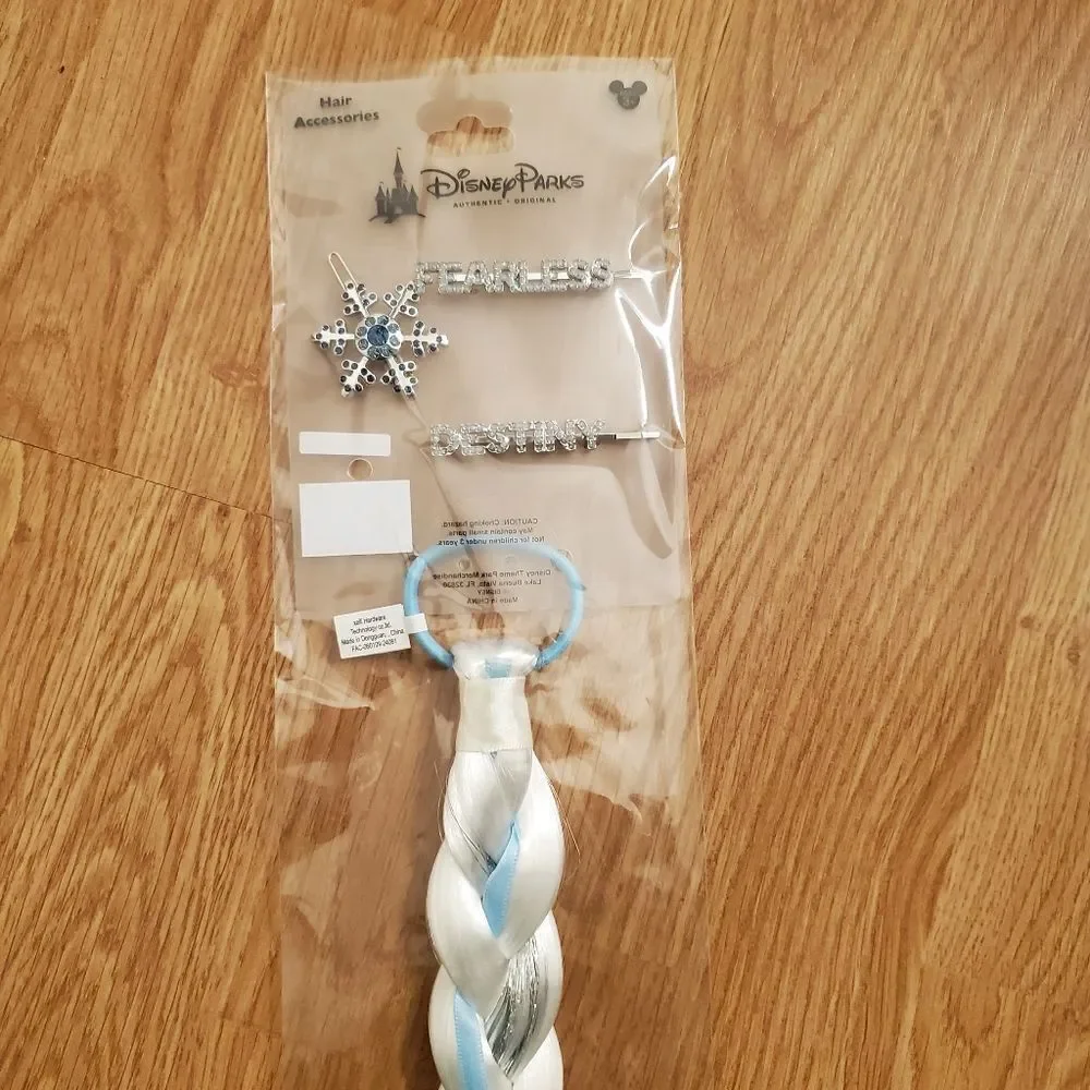Disney Parks Elsa Frozen Hair Accessory Set Ponytail Braid Barrettes & Sparkle